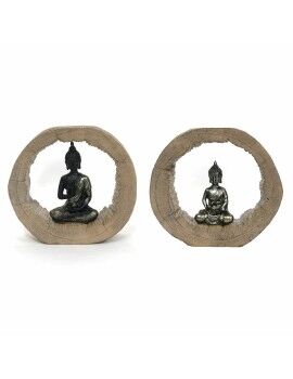 Figura Decorativa DKD Home Decor Negro Natural Buda 20,5 x 6 x 18,5 cm (2 Unidades)