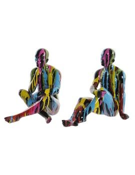 Figura Decorativa DKD Home Decor 25,5 x 14 x 21,5 cm Negro Multicolor (2 Unidades)