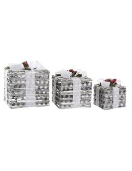 Jogo de Caixas Decorativas DKD Home Decor LED Branco Vermelho Verde Prateado Metal Nevado 25 x 25...