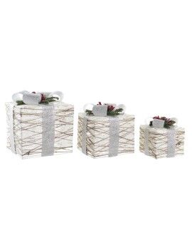 Jogo de Caixas Decorativas DKD Home Decor LED Branco Prateado 25 x 25 x 28 cm (3 Peças)