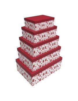 Set de Cajas Organizadoras Apilables DKD Home Decor Blanco Rojo Cartón Reno 50 x 35 x 25 cm (5...