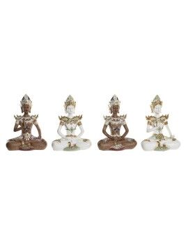 Figura Decorativa DKD Home Decor 20,5 x 10,5 x 28,5 cm Castanho Buda Branco Oriental (4 Peças)