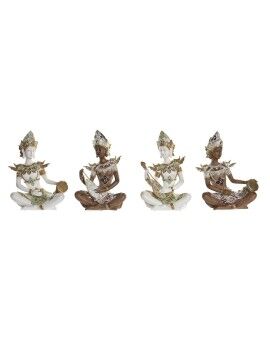 Figura Decorativa DKD Home Decor Blanco Marrón Buda Oriental 18 x 12 x 27,5 cm (4 Piezas)