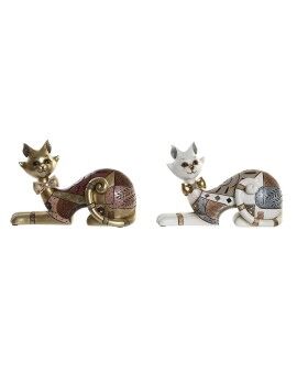 Figura Decorativa DKD Home Decor Blanco Dorado Gato 22,5 x 8 x 15 cm (2 Unidades)