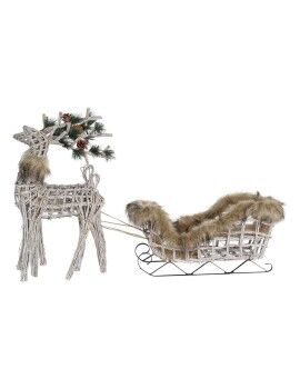 Adorno Navideño DKD Home Decor Reno Blanco Marrón Mimbre 58 x 30 x 30 cm (3 Piezas)