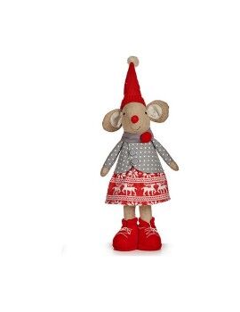 Figura Decorativa Ratón Navidad 48 cm Blanco Rojo Gris Crema