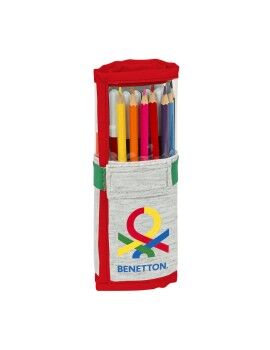 Estojo Escolar com Acessórios Benetton Pop Cinzento (27 Peças) (7 x 20 x 7 cm)