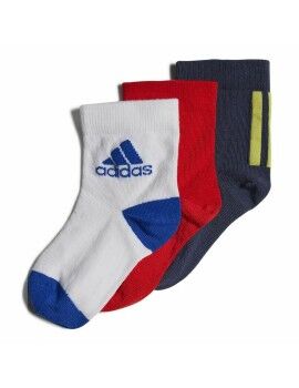 Calcetines Tobilleros Adidas Multi Rojo Azul 3 pares Blanco