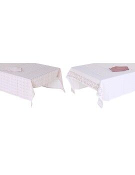 Mantel y servilletas DKD Home Decor 150 x 250 x 0,5 cm Rosa Blanco (2 Unidades)