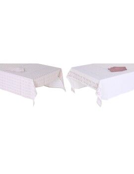 Mantel y servilletas DKD Home Decor 150 x 150 x 0,5 cm Rosa Blanco (2 Unidades)