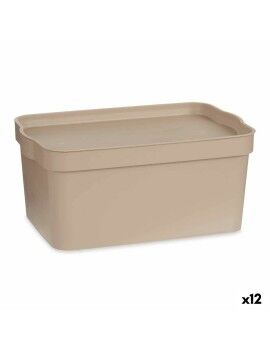 Caja de Almacenaje con Tapa Beige Plástico 7,5 L 21,5 x 14,5 x 32 cm (12 Unidades)