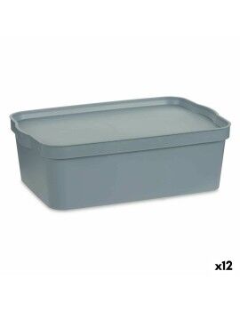 Caja de Almacenaje con Tapa Gris Plástico 14 L 29,5 x 14,3 x 45 cm (12 Unidades)