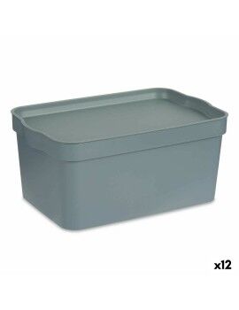 Caixa de Armazenagem com Tampa Cinzento Plástico 7,5 L 21 x 14,2 x 32 cm (12 Unidades)