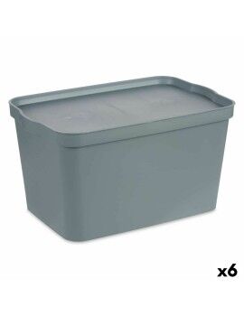 Caja de Almacenaje con Tapa Gris Plástico 24 L 29,3 x 24,5 x 45 cm (6 Unidades)