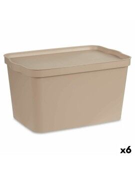 Caja de Almacenaje con Tapa Beige Plástico 24 L 29,3 x 24,5 x 45 cm (6 Unidades)