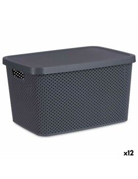 Caixa de Armazenagem com Tampa Antracite Plástico 19 L 28 x 22 x 39 cm (12 Unidades)