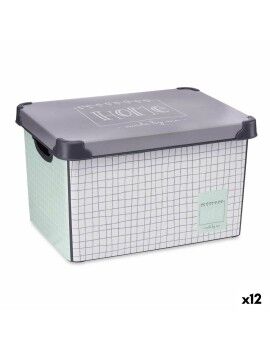 Caixa de Armazenagem com Tampa Home Quadriculado 22 L Cinzento Plástico 29 x 23,5 x 39 cm (12...