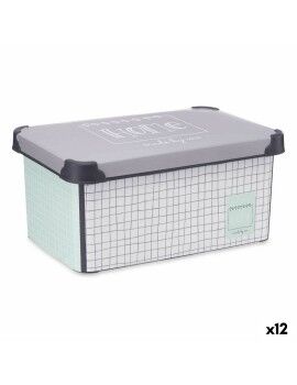 Caixa de Armazenagem com Tampa Home Quadriculado Cinzento Plástico 10 L 23,5 x 16,5 x 35 cm (12...