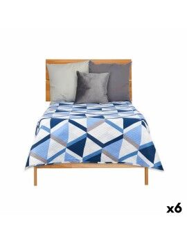 Colcha Reversível 180 x 260 cm Azul Branco (6 Unidades)