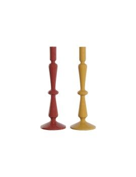 Candelabro Home ESPRIT Mostaza Terracota Aluminio 10 x 10 x 32 cm (2 Unidades)