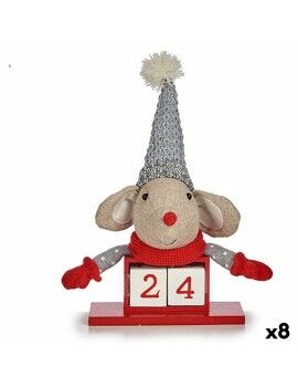 Figura Decorativa Rato Calendário Vermelho Cinzento Madeira 20 x 11 x 20 cm (8 Unidades)