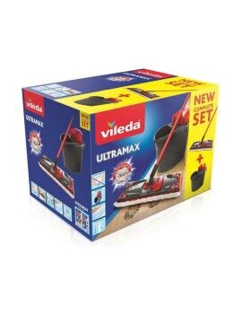 Esfregona com Balde de Ação Dupla Vileda Ultramax Mop Set Preto Vermelho Microfibras