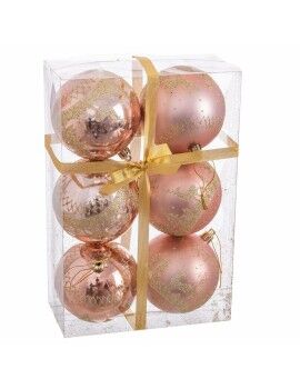 Bolas de Navidad Rosa Plástico Ciervo 8 x 8 x 8 cm (6 Unidades)