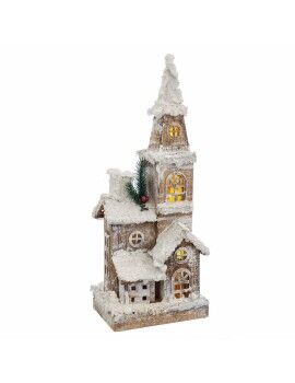 Adorno Navideño Blanco Beige Madera Casa 18 x 12 x 46 cm