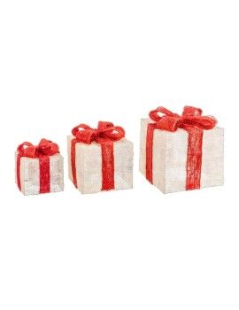 Adorno Navideño Blanco Rojo Metal Fibra Caja De Regalo 25 x 25 x 31 cm (3 Unidades)