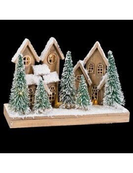 Adorno Navideño Blanco Verde Natural Madera Plástico Pueblo 45 x 18 x 30 cm