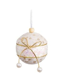 Bolas de Navidad Blanco Dorado Polyfoam Tejido Lazo 8 x 8 x 8 cm (4 Unidades)