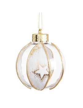 Bolas de Navidad Blanco Transparente Dorado Plástico Tejido Estrellas 8 x 8 x 8 cm (4 Unidades)