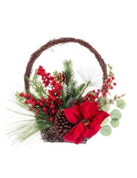 Adorno Navideño Rojo Multicolor Ratán Plástico Piñas Cesta 43,18 cm