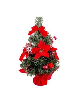 Adorno Navideño Rojo Verde Plástico Tejido Árbol de Navidad 40 cm