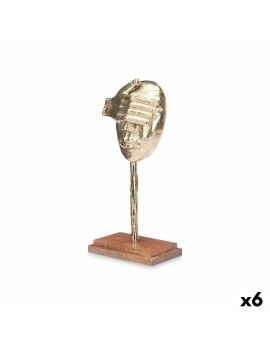 Figura Decorativa Face Dourado Madeira Metal 16 x 34 x 10 cm