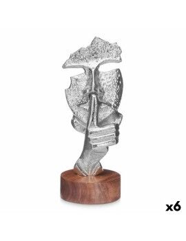 Figura Decorativa Cara Plateado Madera Metal 12 x 29 x 11 cm