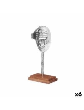 Figura Decorativa Face Prateado Madeira Metal 17 x 33,5 x 10 cm