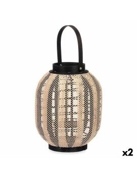 Portavelas Farol Con asa Beige Madera Tela 27 x 32 x 27 cm (2 Unidades)