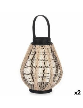 Portavelas Farol Con asa Beige Madera Tela 25 x 30 x 25 cm (2 Unidades)