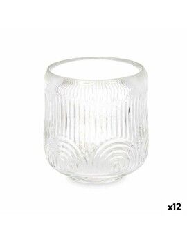 Portavelas Rayas Transparente Cristal 9 x 9,5 x 9 cm (12 Unidades)