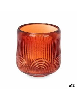 Castiçais Riscas Laranja Cristal 9 x 9,5 x 9 cm (12 Unidades)