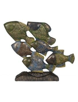 Figura Decorativa Azul Castanho Verde Peixes 60 x 11,5 x 52 cm