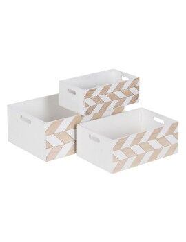 Juego de Cajas Decorativas Blanco Natural Madera de Paulonia 44 x 31 x 18 cm (3 Piezas)