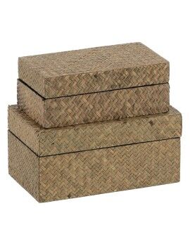 Juego de Cajas Decorativas Beige Natural DMF 25 x 15 x 12 cm (2 Unidades)