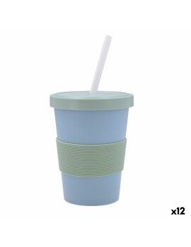 Vaso con Pajita Quid Inspira Con Tapa 480 ml Azul Plástico (12 Unidades)