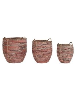 Conjunto de Cestas DKD Home Decor Pêssego Natural Boho 52 x 52 x 58 cm