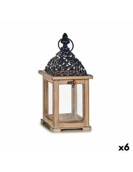 Farol Negro Natural Madera 13 x 29 x 13 cm Rejilla (6 Unidades)