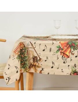 Mantel resinado antimanchas Belum Christmas Sheet Music Negro Rojo Verde Lino 150 x 150 cm