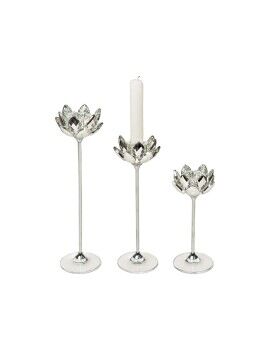 Set de Portavelas Romimex Plateado Metal Vidrio 7 x 27 x 7 cm 3 Piezas