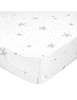 Lençol de baixo HappyFriday BASIC KIDS Branco Cinzento 60 x 120 x 14 cm Estrelas